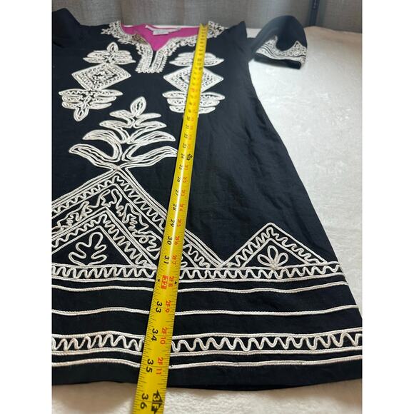 Gretchen Scott Cotton Sheath Dress Size Small Embroidered Black and White - Picture 3 of 7